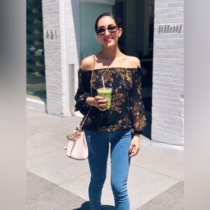 Aritzia Wilfred Talence Off-Shoulder Black Floral Blouse